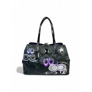 Coach Signature Daisy Poppy Kisslock Black Optic Carryall Bag